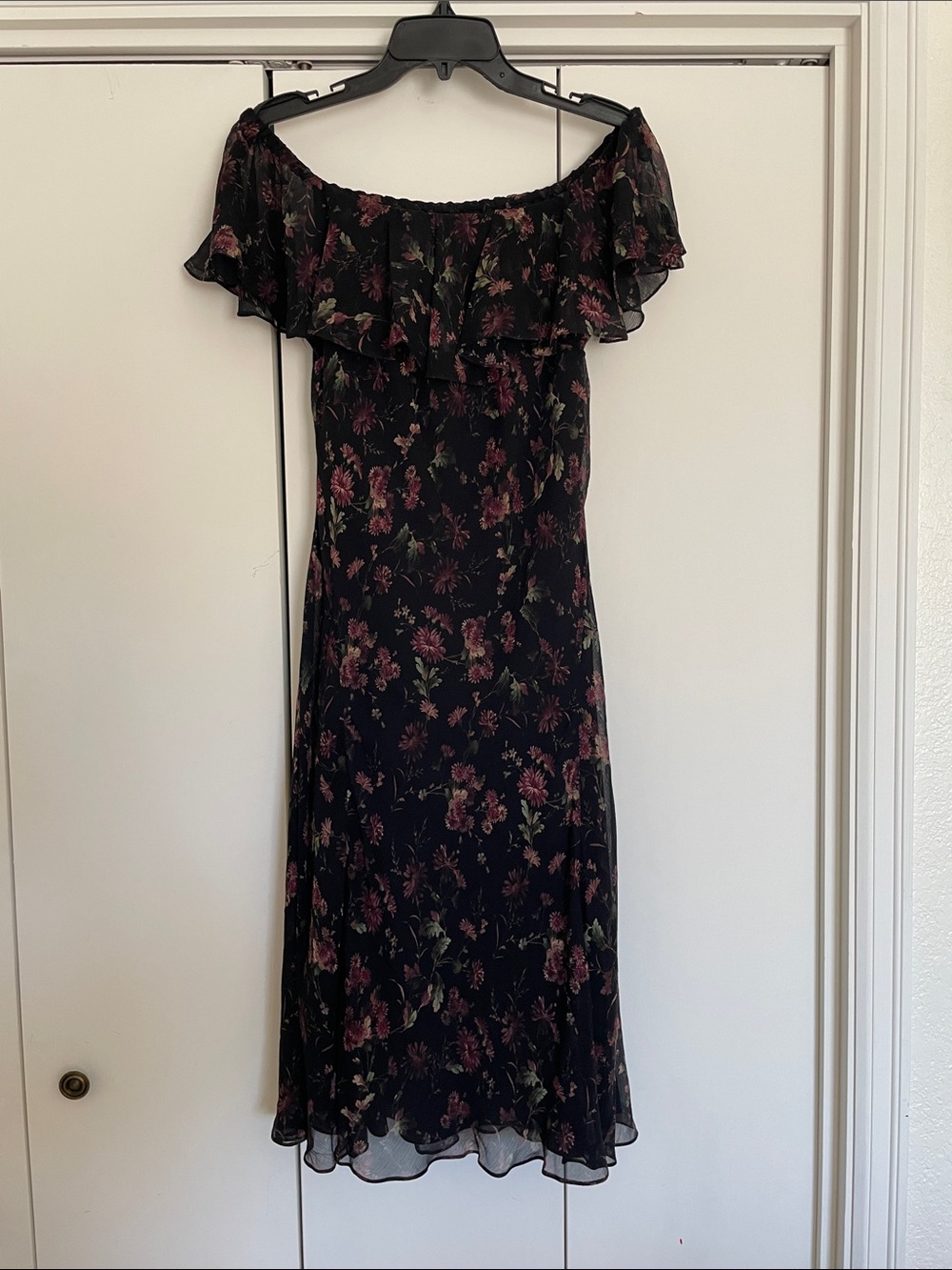Vtg Polo Ralph Lauren Silk Floral Off The Shoulder Dress Fairy Whimsy goth Sz 12